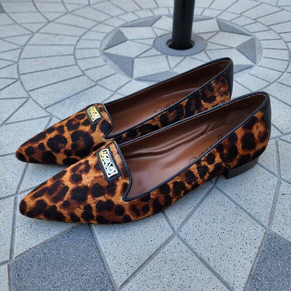 Brighton Eve Leather Leopard Print Calf Hair Pointed Toe Flats - Picture 10 of 10